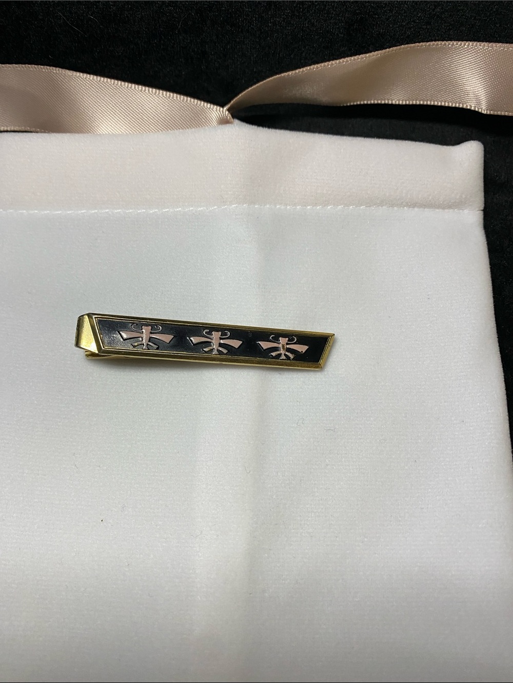 Vintage Anson Tie Clip Black Enamel Pink Design Wedding Prom Gift